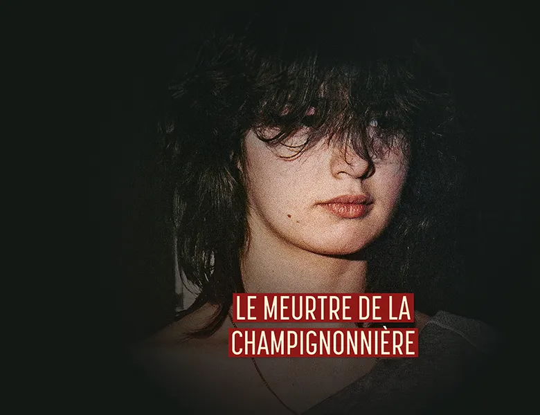 Le Meurtre De La Champignonière podcast's main cover. Portait of Christine Van Hees. She is 16, beautiful and seems deeply thoughtful